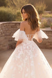 Off The Shoulder Ivory Romantic Bridal Gown Dress With Appliques