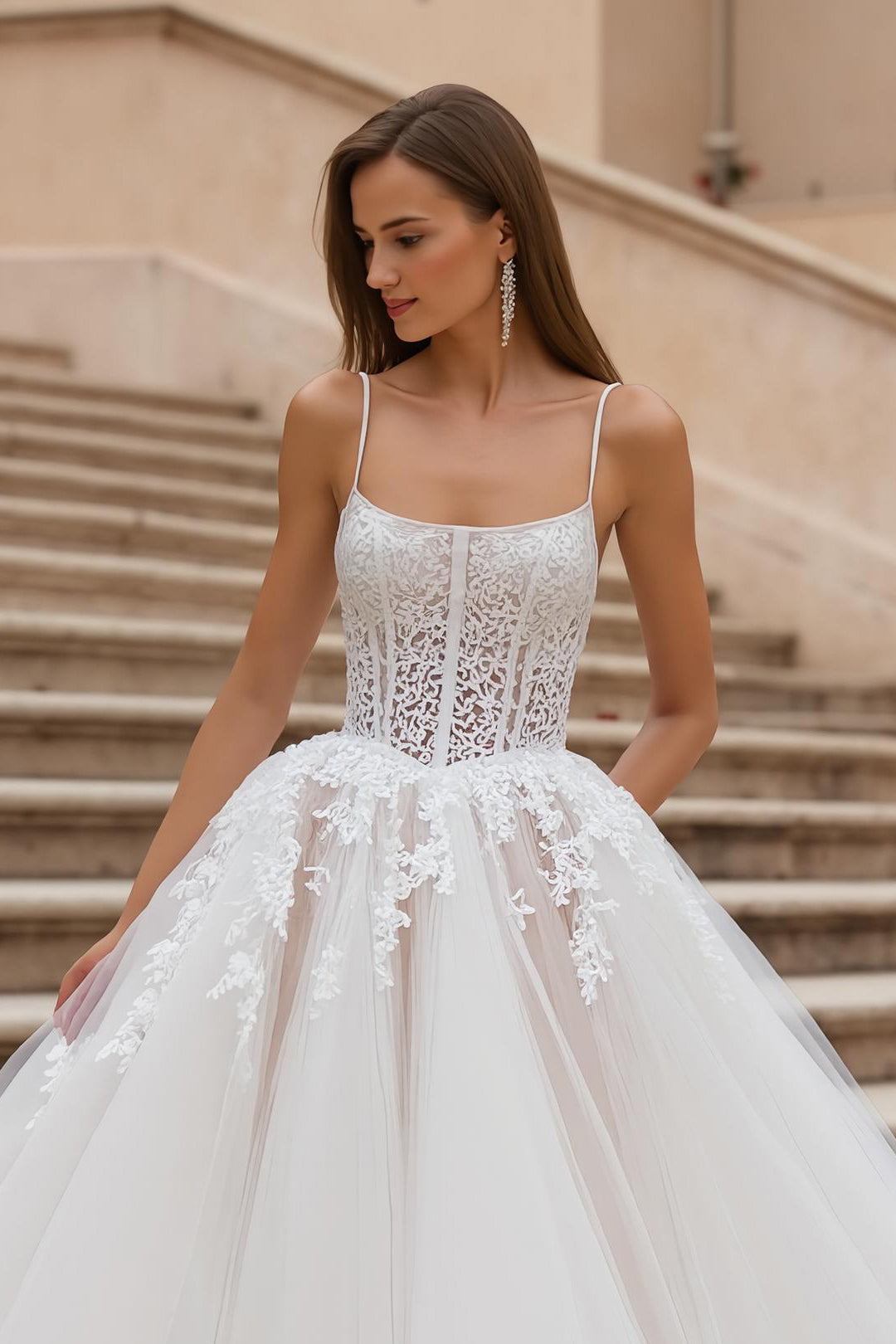 Corset Ivory Court Train Bridal Gown Dress With Appliques