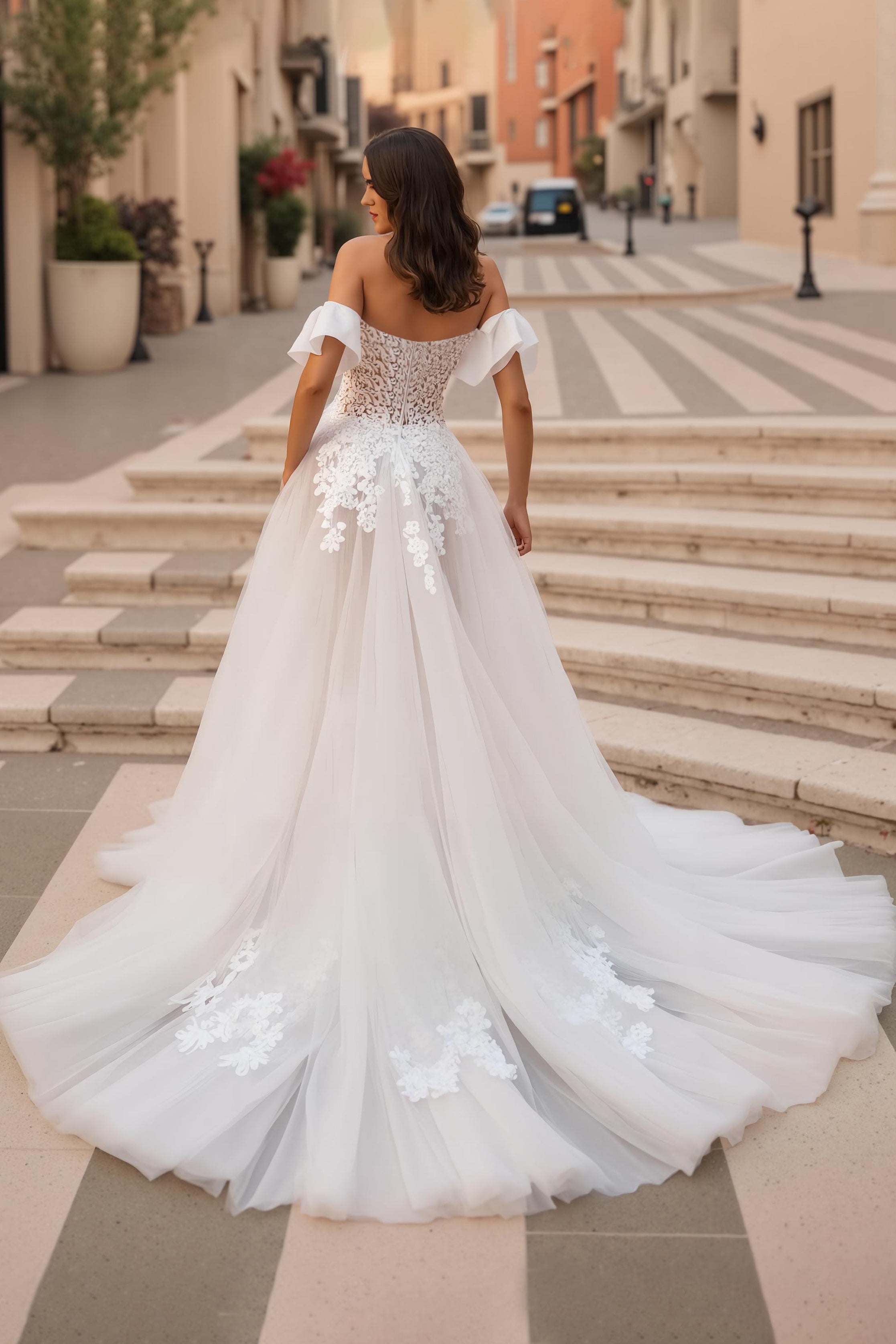 Off The Shoulder A-Line Ivory Corset Bridal Dress With Appliques