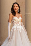 Ivory A-Line Tulle Sweetheart Corset Appliqued Wedding Dress (Without Gloves)