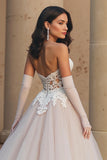 Ivory A-Line Tulle Sweetheart Corset Appliqued Wedding Dress (Without Gloves)