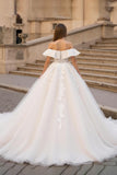Off The Shoulder Ivory Bridal Gown Dress with Appliques