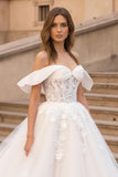 Off The Shoulder Ivory Bridal Gown Dress with Appliques