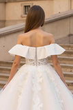 Off The Shoulder Ivory Bridal Gown Dress with Appliques