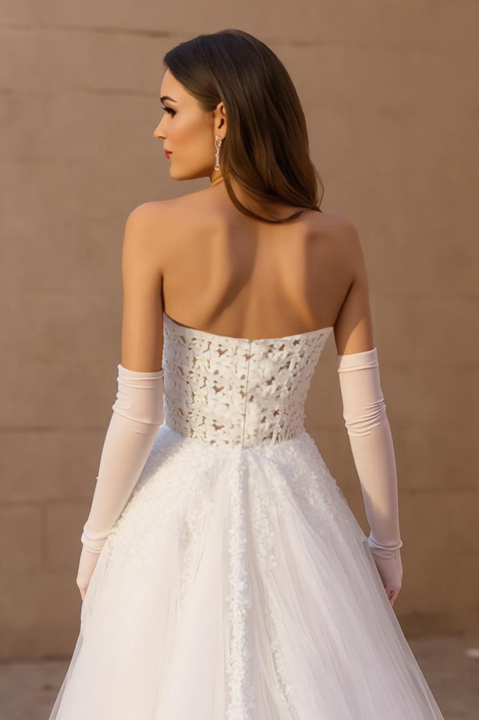 Corset Strapless A-Line Ivory Bridal Dress With Appliques (Without Gloves)