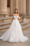 Corset Off The Shoulder Ivory Bridal Gown Dress With Appliques