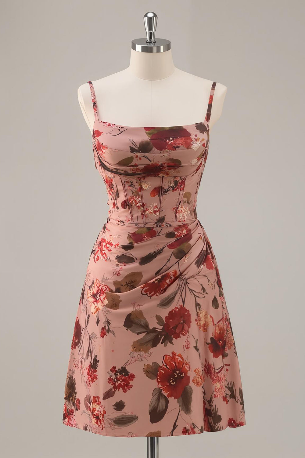 Dusty Rose Printed A Line Corset Homecoming Dress
