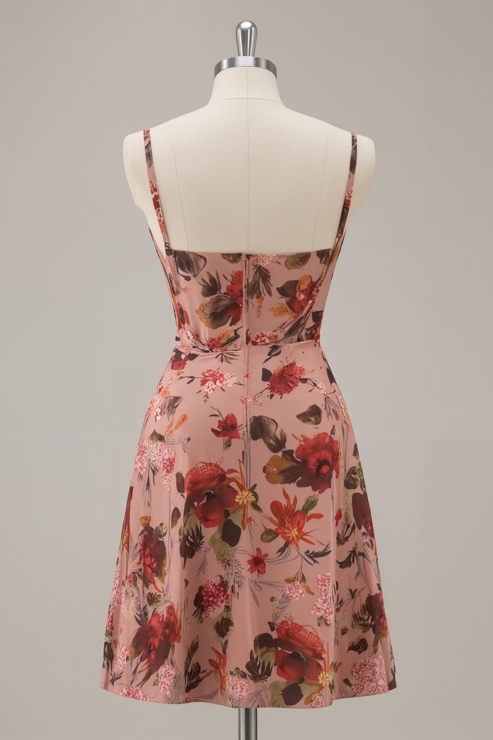 Dusty Rose Printed A Line Corset Homecoming Dress