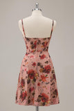 Dusty Rose Printed A Line Corset Homecoming Dress