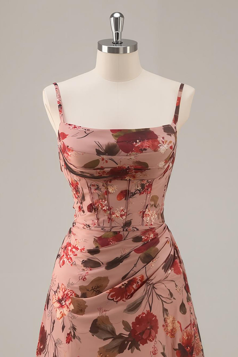 Dusty Rose Printed A Line Corset Homecoming Dress