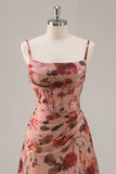 Dusty Rose Printed A Line Corset Homecoming Dress