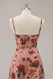 Dusty Rose Printed A Line Corset Homecoming Dress