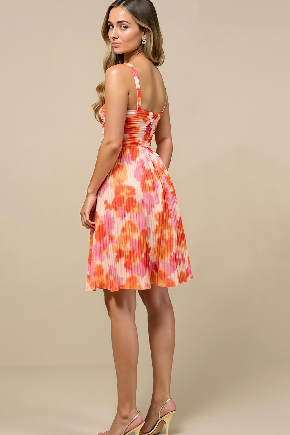 Sunset Printed A Line Spaghetti Straps Mini Dress