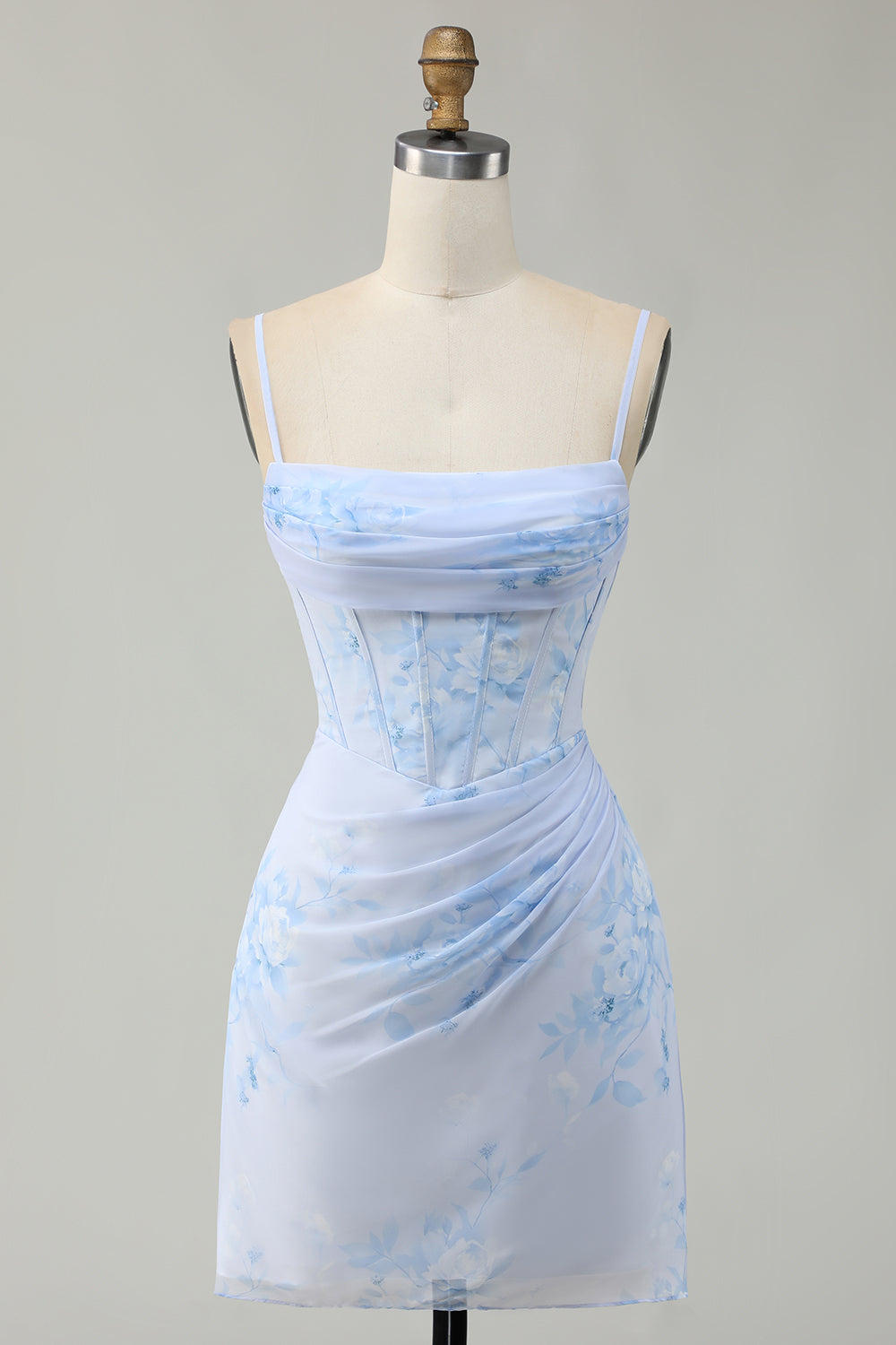 Corset Light Blue Bodycon Printed Homecoming Dress