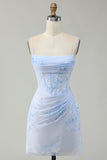 Corset Light Blue Bodycon Printed Homecoming Dress