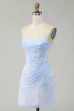 Corset Light Blue Bodycon Printed Homecoming Dress