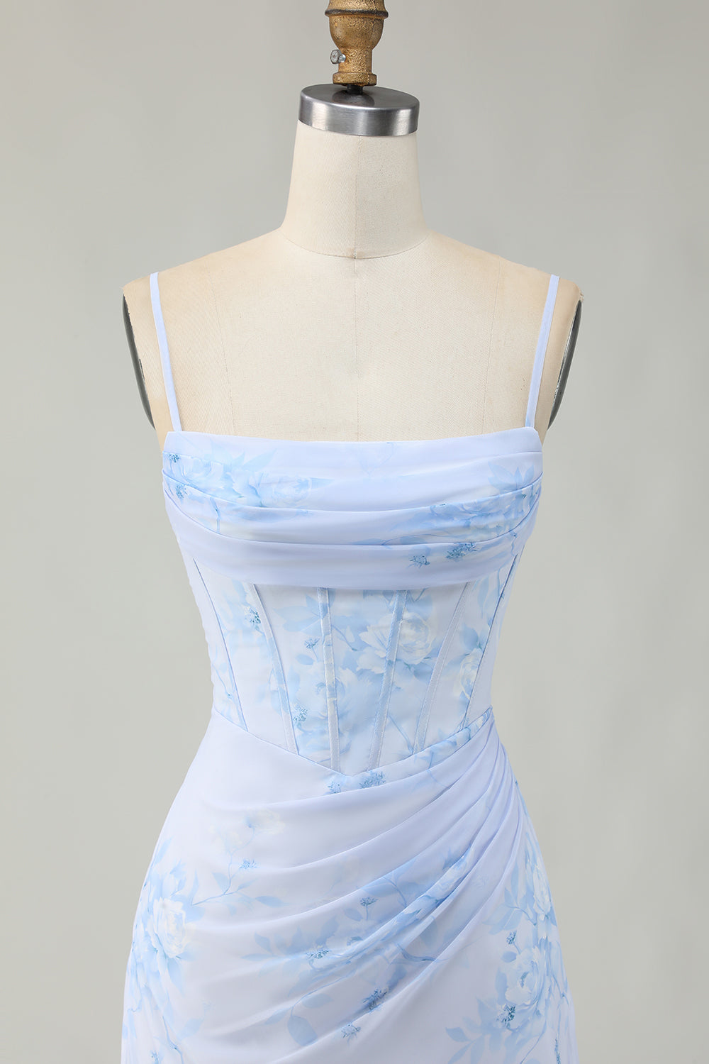 Corset Light Blue Bodycon Printed Homecoming Dress