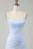 Corset Light Blue Bodycon Printed Homecoming Dress