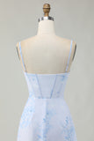 Corset Light Blue Bodycon Printed Homecoming Dress