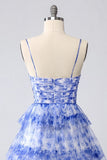 Blue Printed Cut-Out A-Line Tiered Homecoming Dress