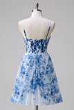 Corset Blue Printed A-Line Homecoming Dress