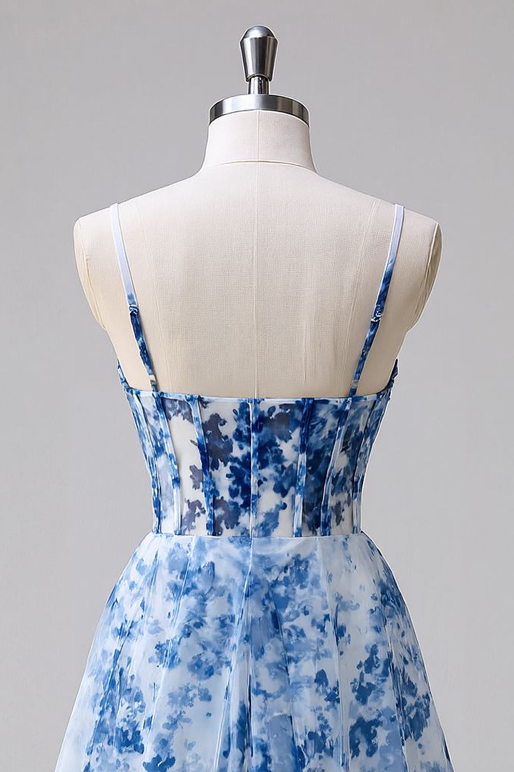 Corset Blue Printed A-Line Homecoming Dress