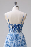 Corset Blue Printed A-Line Homecoming Dress