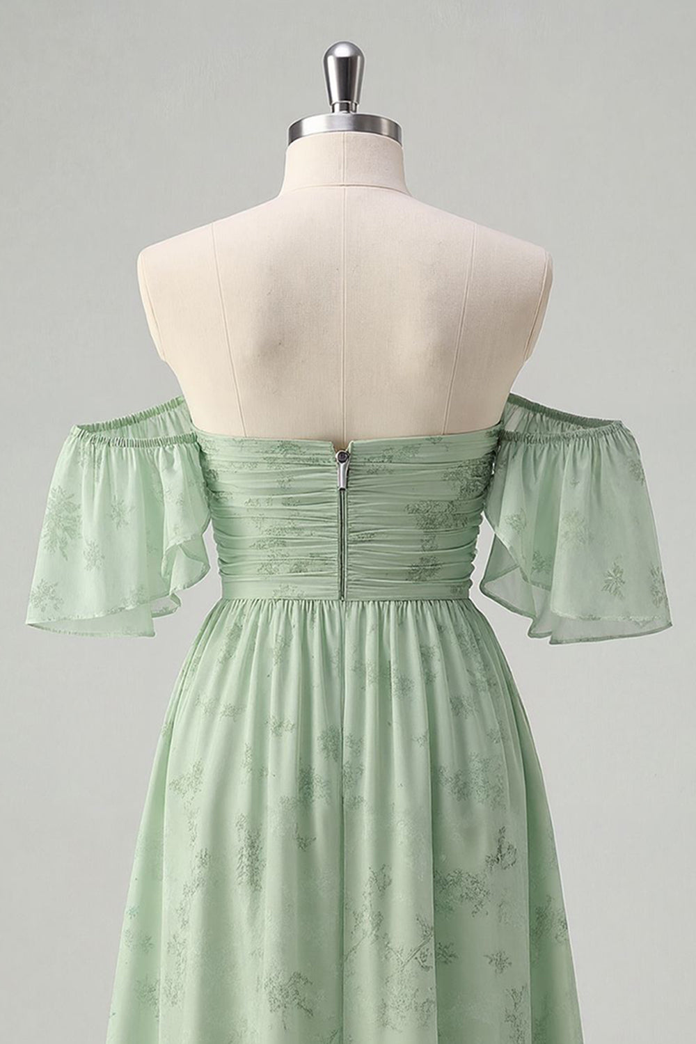 Off The Shoulder Printed Sage Green Midi Homecoming Dress