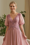 Dusty Rose Chiffon A-Line Appliqued Mother Of The Bride Dress