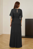 Dark Green Ruched Flutter Sleeve Mother Of The Bride Dress With Slit