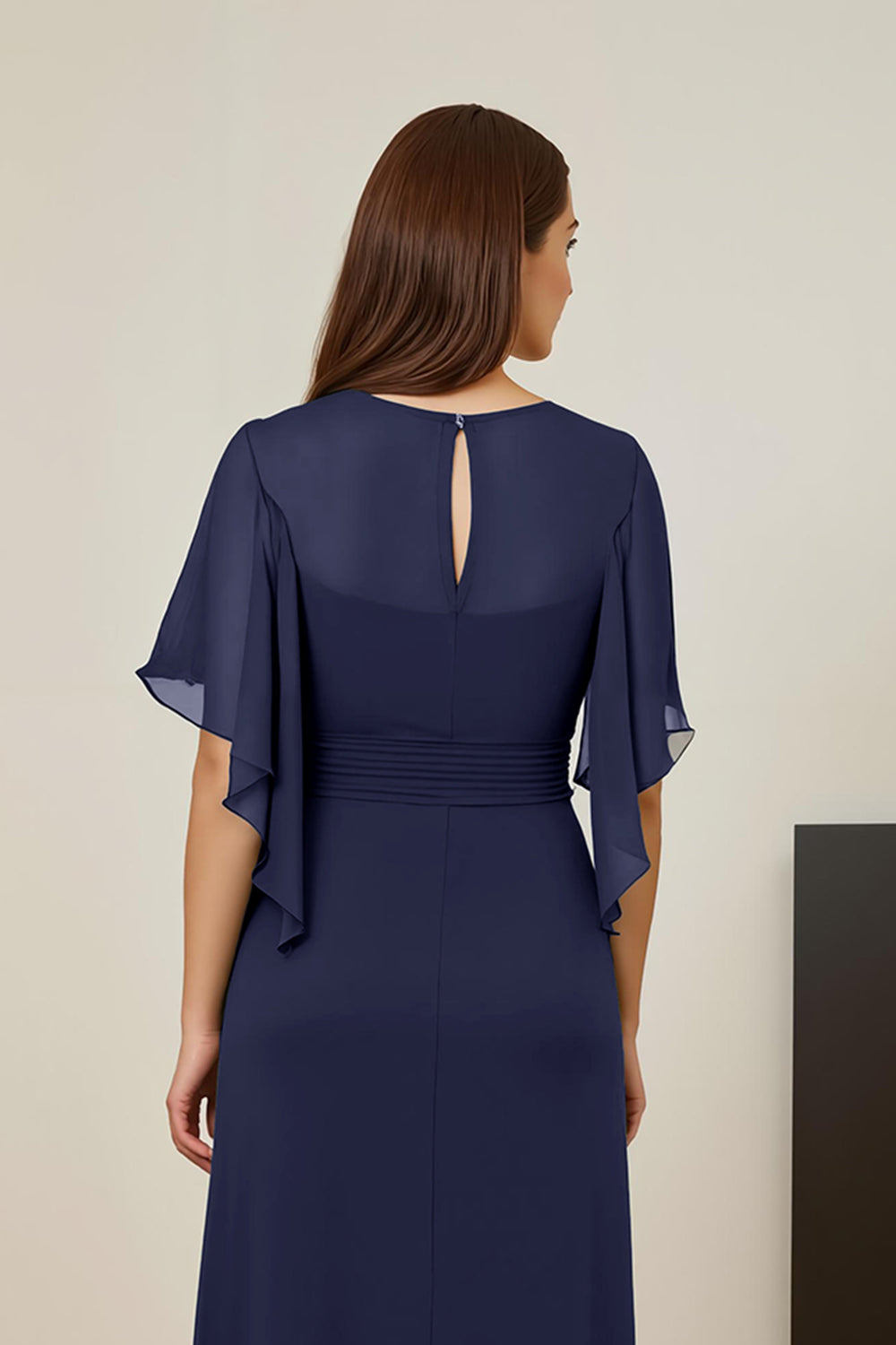 Dark Green Ruched Flutter Sleeve Mother Of The Bride Dress With Slit