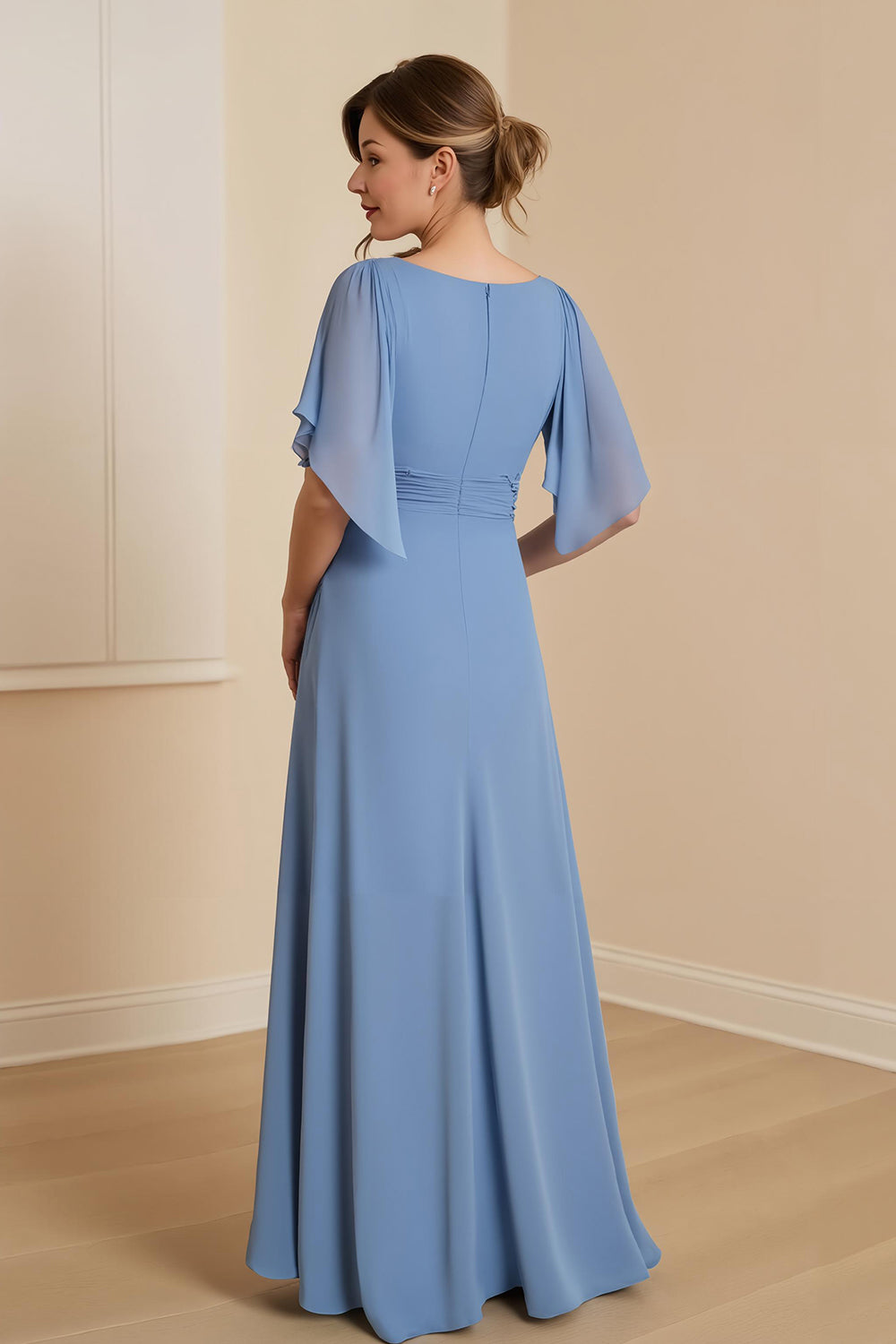 Dusty Blue V-Neck A-Line Chiffon Mother Of The Bride Dress With Appliques