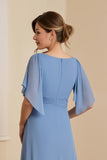 Dusty Blue V-Neck A-Line Chiffon Mother Of The Bride Dress With Appliques