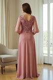 Appliqued V-Neck A-Line Dusty Rose Mother Of The Bride Dress