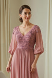 Appliqued V-Neck A-Line Dusty Rose Mother Of The Bride Dress