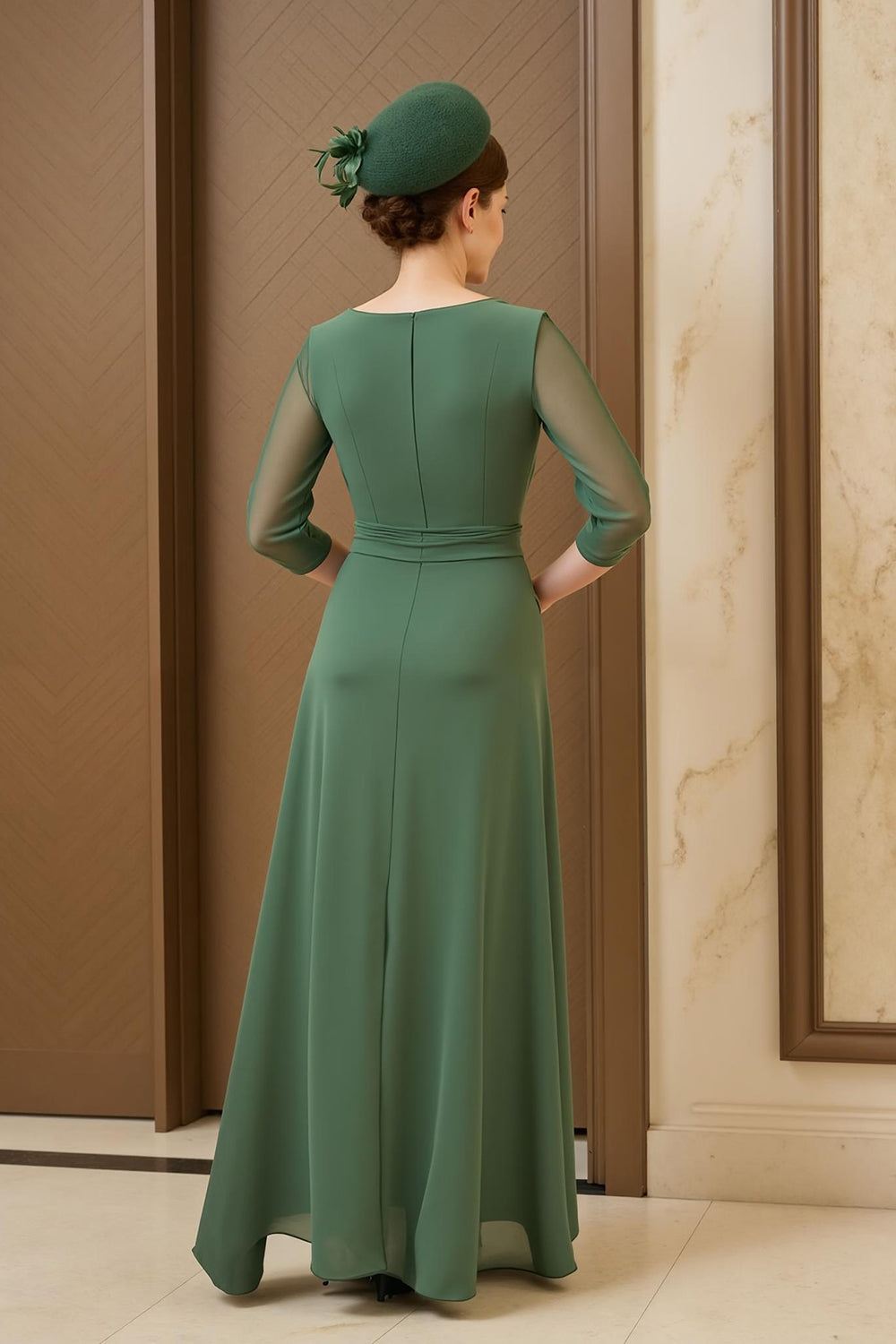 Dark Green Illusion Neck A-Line Mother Of The Bride Dress