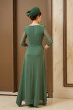 Dark Green Illusion Neck A-Line Mother Of The Bride Dress