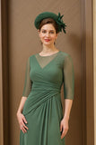 Dark Green Illusion Neck A-Line Mother Of The Bride Dress