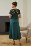 Pine V-Neck A-Line Appliqued Midi Mother Of The Bride Dress With Slit