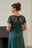 Pine V-Neck A-Line Appliqued Midi Mother Of The Bride Dress With Slit