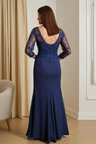 Mermaid Navy Appliqued Mother Of The Bride Dress With Slit
