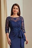 Mermaid Navy Appliqued Mother Of The Bride Dress With Slit