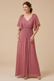 Desert Rose A-Line V-Neck Mother Of The Bride Dress With Appliques
