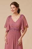 Desert Rose A-Line V-Neck Mother Of The Bride Dress With Appliques