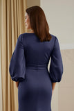 Pine Satin V-Neck Long Sleeve Mother Of The Bride Dress