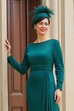 Dark Green Long Sleeve A-Line Mother Of The Bride Dress