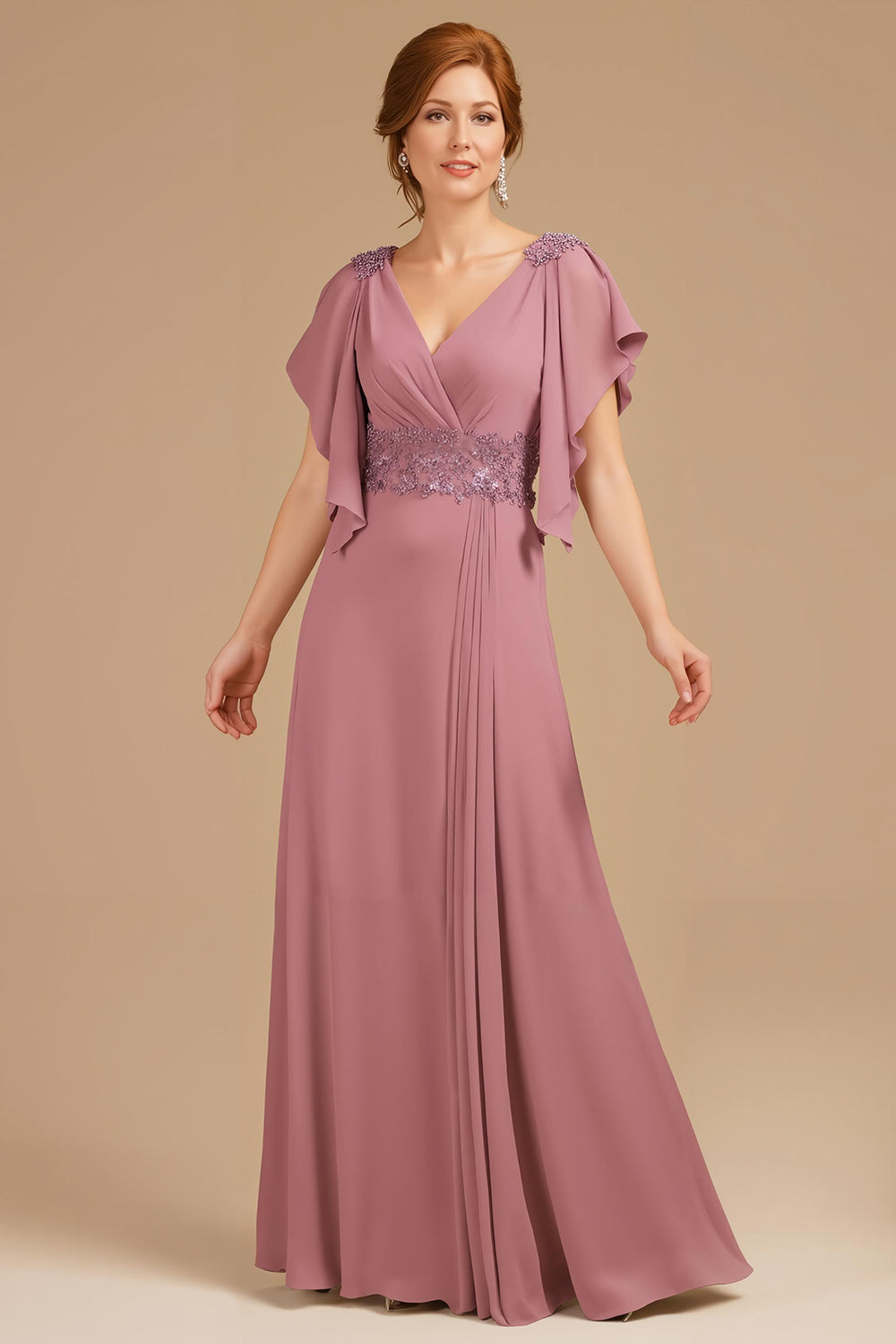 Grape V-Neck A-Line Mother Of The Bride Dress with Appliques
