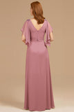 Grape V-Neck A-Line Mother Of The Bride Dress with Appliques