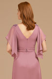 Grape V-Neck A-Line Mother Of The Bride Dress with Appliques