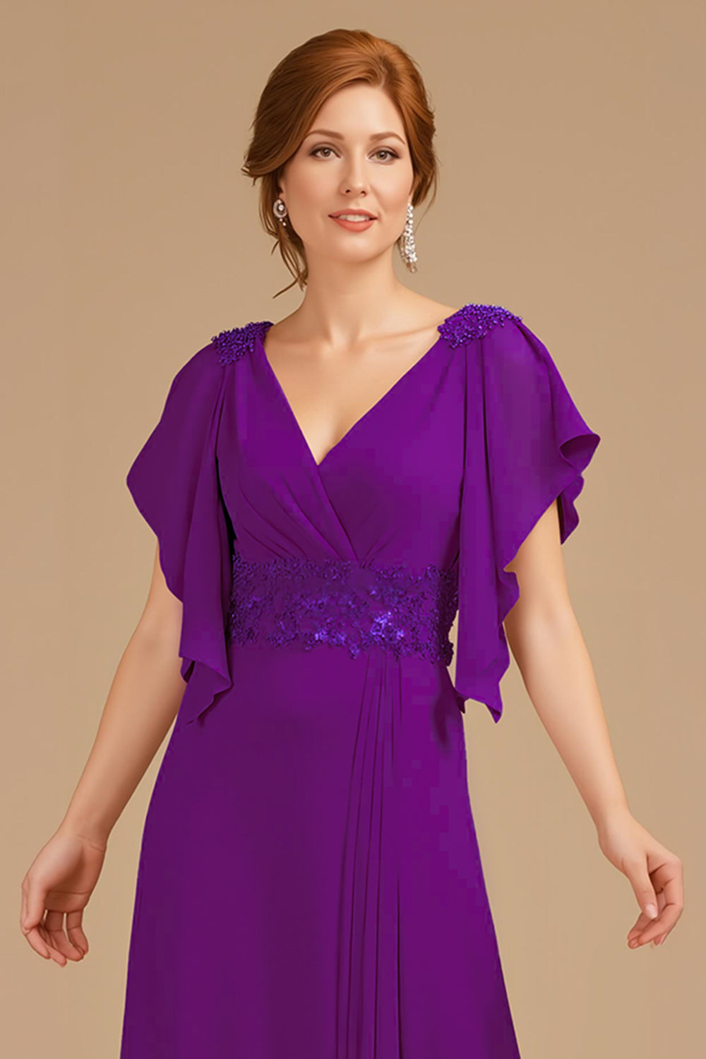 Grape V-Neck A-Line Mother Of The Bride Dress with Appliques